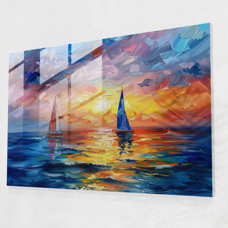 Leonid Afremov Glass Print - Dreamy Seascape With Sailboats - Leonid Afremov, Home Decoration, Glass Print, Glass Art
