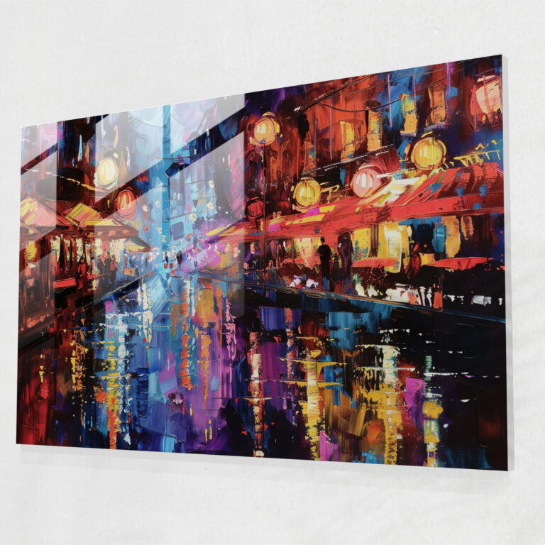 Leonid Afremov Glass Print - Energetic City Nightlife Glass Wall Art - Leonid Afremov, Glass Print, Glass Wall Art, Glass Art