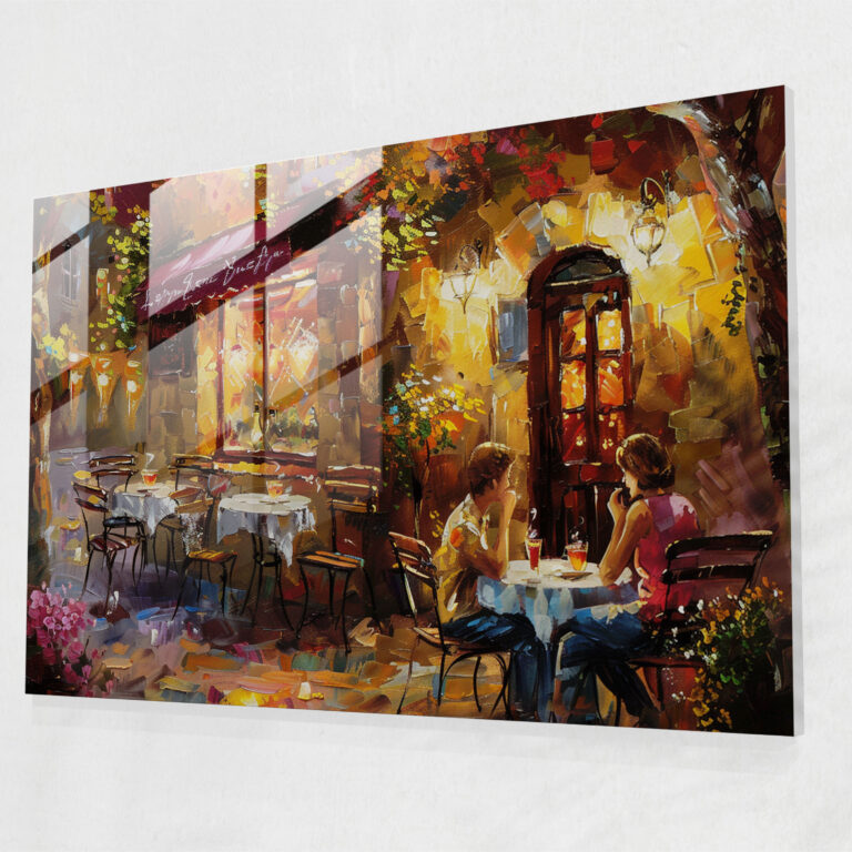 Leonid Afremov Glass Print - Cozy Cafe Glass Wall Art - Leonid Afremov, Home Decoration, Modern Art, Leonid Afremov