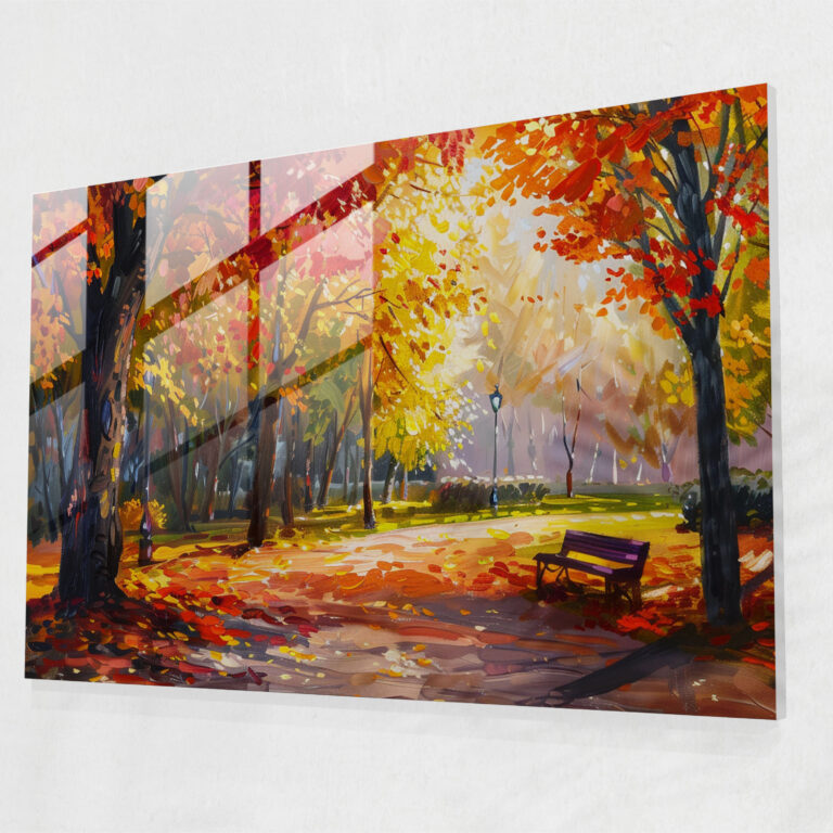 Leonid Afremov Glass Wall Art - Peaceful Autumn Park - Leonid Afremov, Glass Wall Art, Vibrant Trees, Glass Print