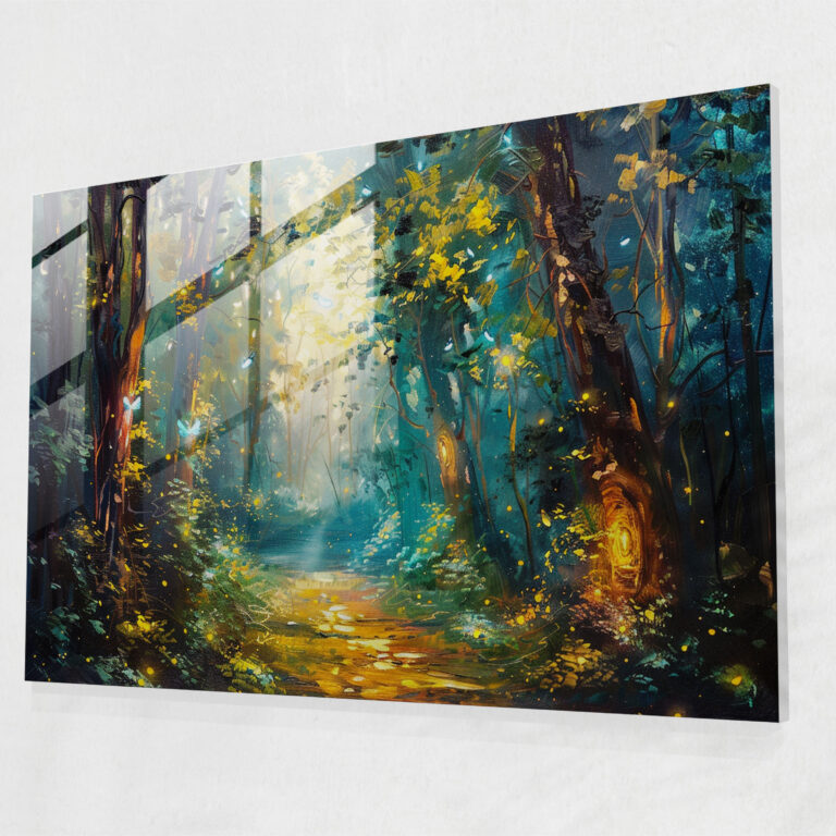 Leonid Afremov Glass Print - Enchanting Forest Fireflies - Leonid Afremov, Glass Print, Glass Wall Art, Leonid Afremov