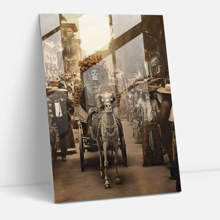 Vintage Day Of The Dead Glass Print - Los Muertos, Home Decoration, Glass Art, Glass Wall Art