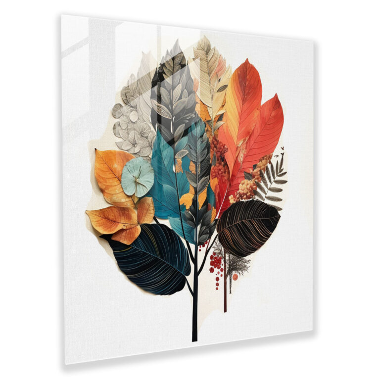 Leaves Collage Glass Wall Art - Leaves, Leaves, Wall Decoration, Glass Wall Art