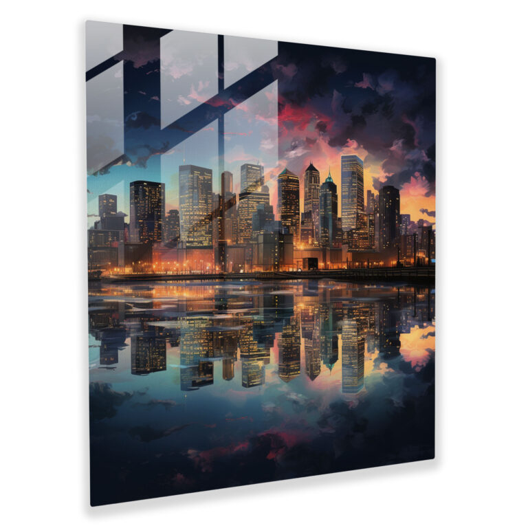 Midnight City Lights Glass Print - Midnight, City Skyline, Glass Print, Wall Decoration
