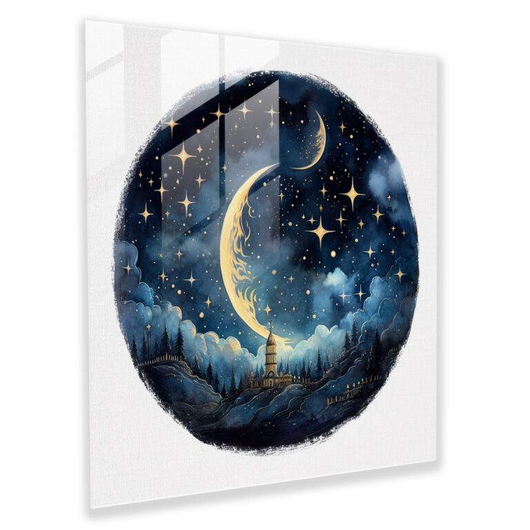 Midnight Dreams Glass Print - Midnight, Modern Art, Magic, Watercolor Illustration