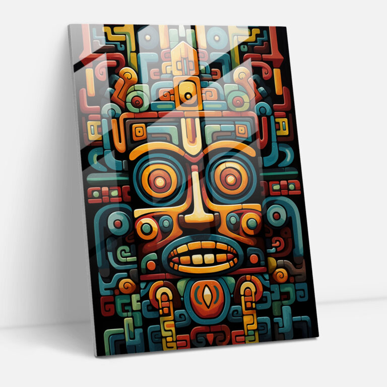 Abstract Mayan Glass Print - Mayan, Mayan, Home Decoration, Wall Decoration