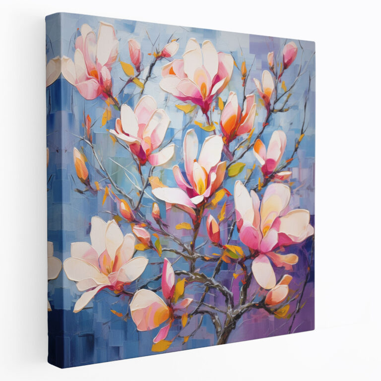 Magnolia Canvas Print: Abstract Oil Painting - Magnolia, Canvas, Vibrant Flowers, Canvas Print