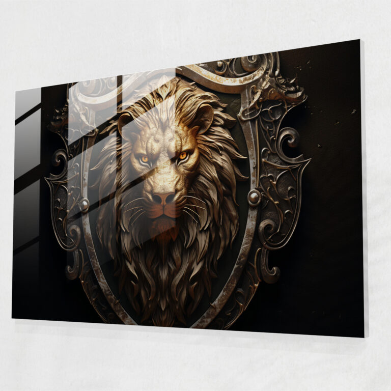 Medieval Crest Glass Print - Medieval, Glass Print, Heraldic Crest, Majestic Lion