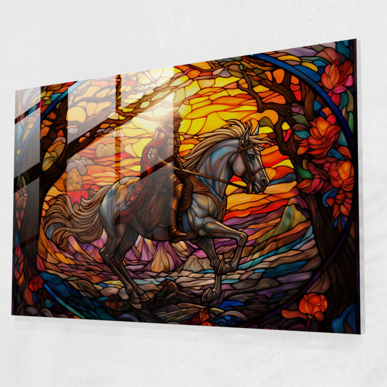 Medieval Glass Print: Knight And Dragon - Medieval, Stained Glass Window, Knight, Vibrant Colors