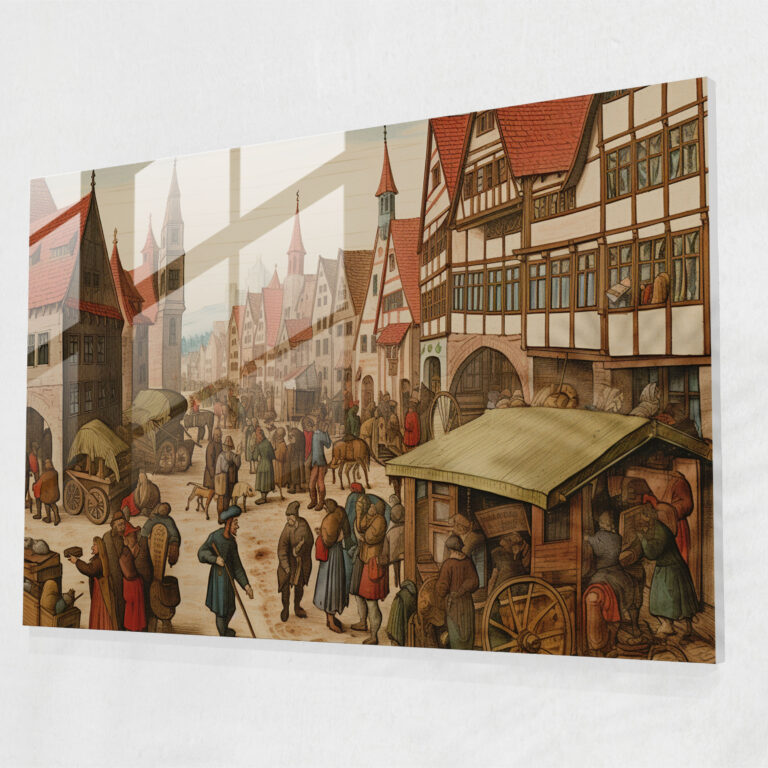 Medieval Marketplace Glass Print - Medieval, Glass Print, Goods, Modern Art