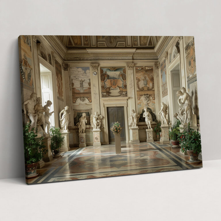 Michelangelo Wall Art - Classical Sculptures In A Grand Setting - Michelangelo, Michelangelo, Canvas, Wall Decoration