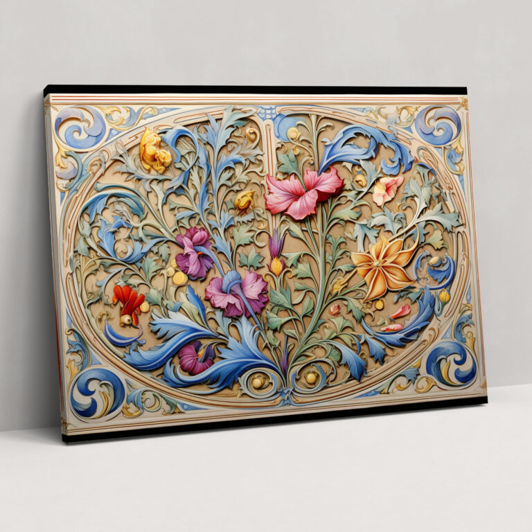 Medieval Wall Decoration: Hand-Drawn Illuminated Manuscript Canvas Print - Medieval, Art Enthusiasts, Intricate Floral Motifs, Colorful Initial Letters