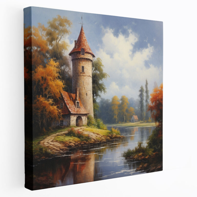 Majestic River Maiden Tower Wall Art - Maiden Tower, Classical Oil Painting, Gentle River, Canvas Print