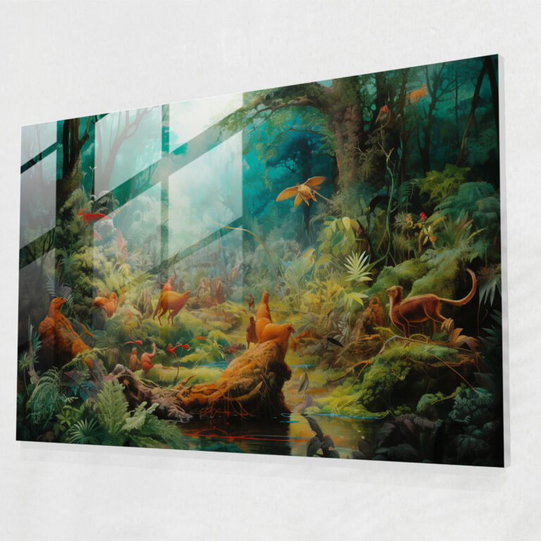 Mesolithic Jungle Warriors Glass Print - Mesolithic, Modern Art, Glass Art, Prehistoric