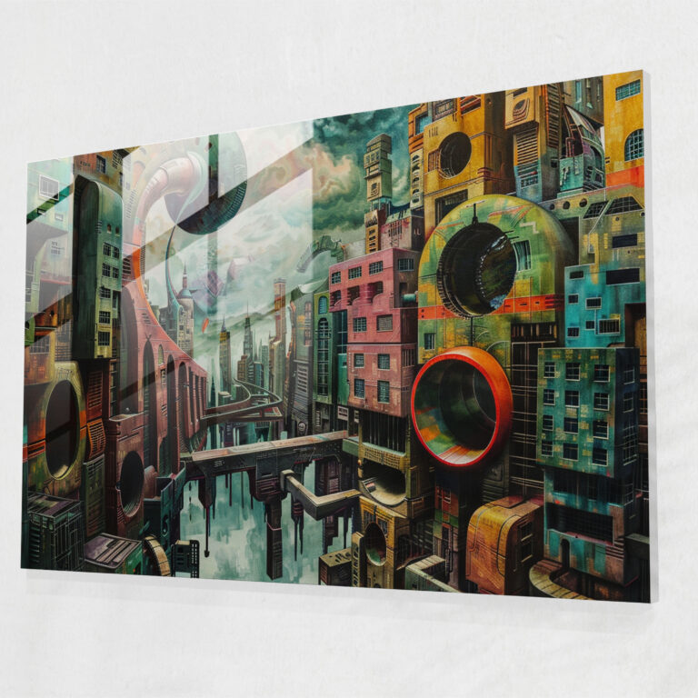 Metaphysical Painting Glass Wall Art - Metaphysical Painting, Cityscape, Metaphysical Painting, Home Decoration