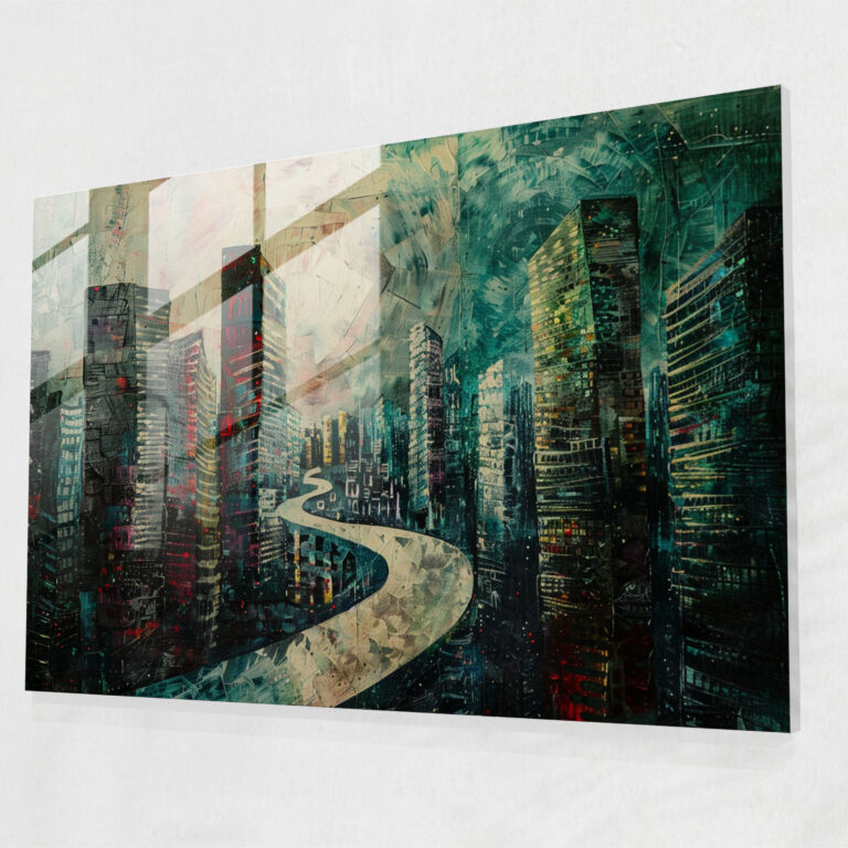 Metaphysical Painting Modern Art Glass Print - Metaphysical Painting, Glass Wall Art, Cityscape, Wall Decoration