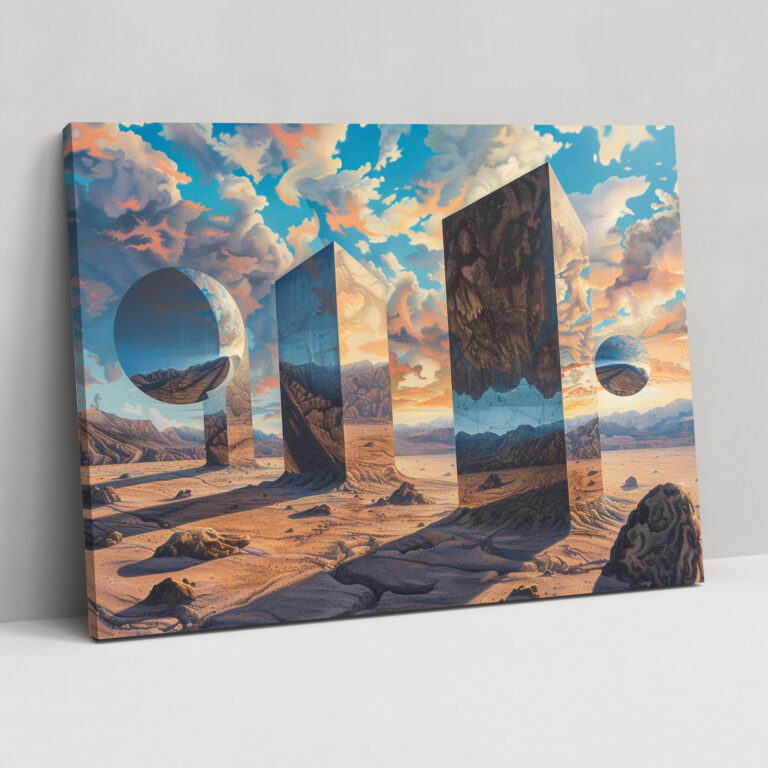 Metaphysical Painting Wall Decoration: Desert Mirrors - Metaphysical Painting, Metaphysical Painting, Canvas Wall Art, Wall Decoration