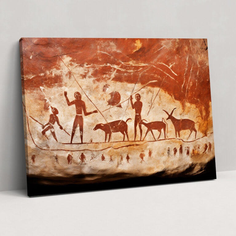 Mesolithic Canvas Print - Cave Painting Of Animals And Hunters - Mesolithic, Mesolithic, Wall Art, Hunters