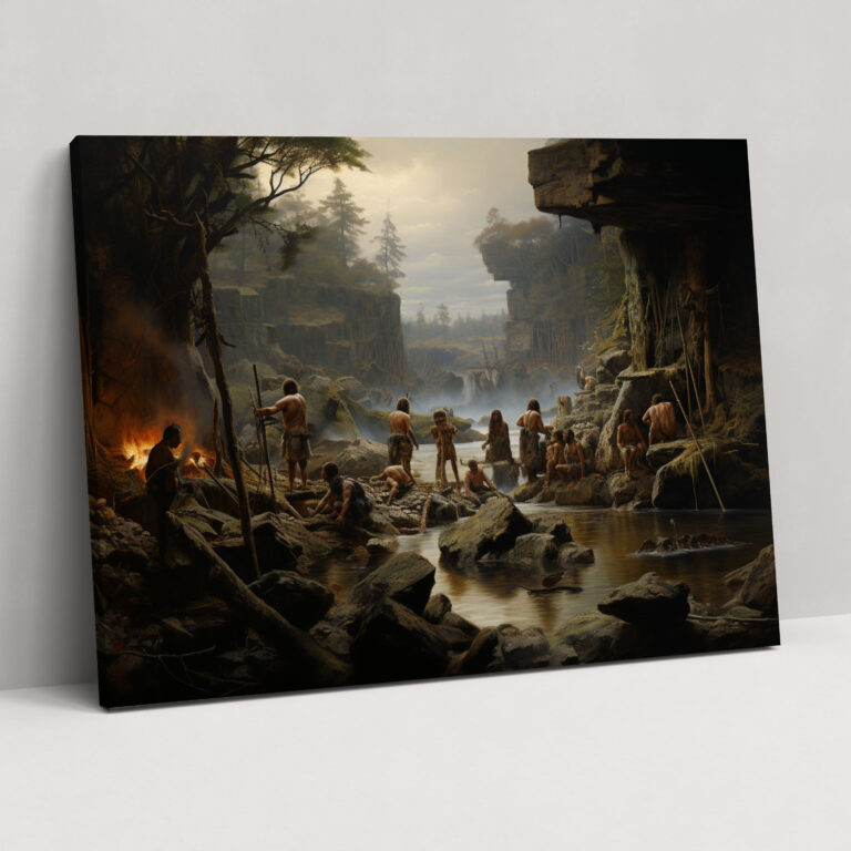 Mesolithic Canvas Print - Modern Artwork Depicting Transition To Settled Societies - Mesolithic, Home Decoration, Mesolithic, Transition