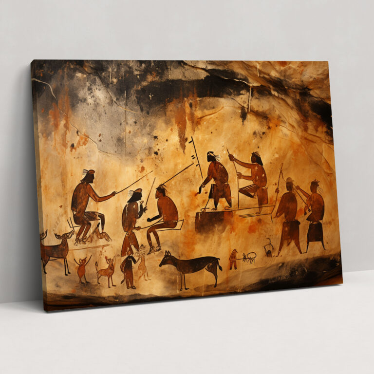 Mesolithic Canvas Print - Cave Painting Of Daily Lives Of Ancient Tribes - Mesolithic, Canvas Wall Art, Rituals, Wall Art