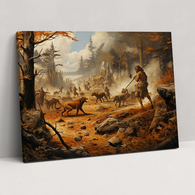 Mesolithic Hunting Scene Wall Art - Mesolithic, Canvas Print, Home Decoration, Hunting Art