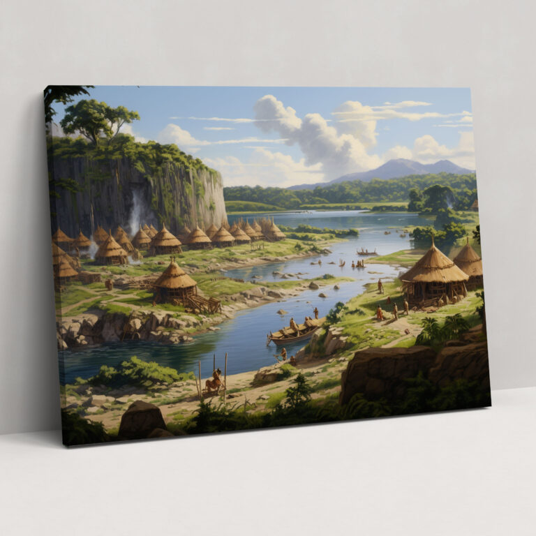 Mesolithic Lakeside Canvas Print - Mesolithic, Home Decoration, Lakeside Settlement, Natural Beauty