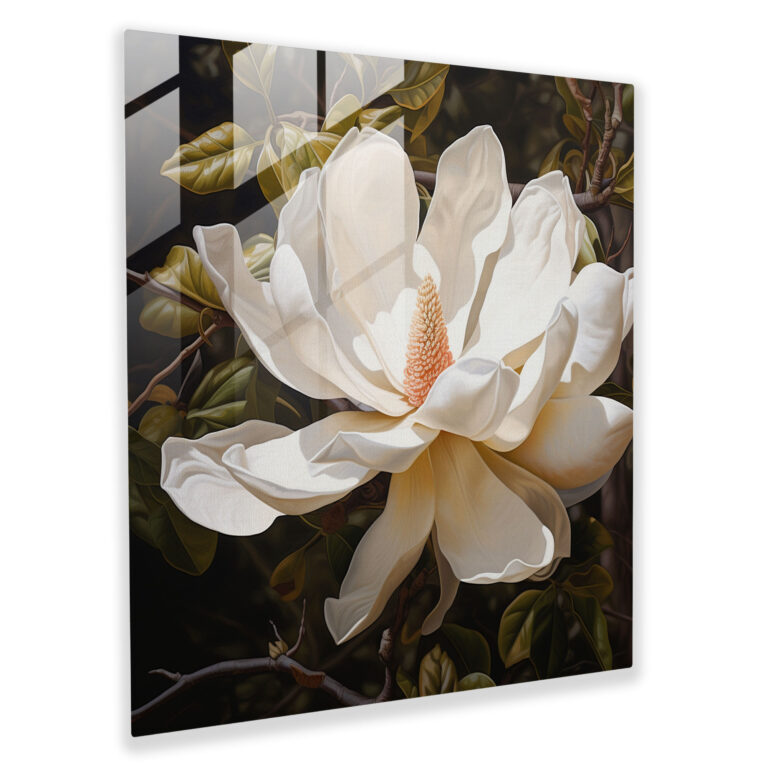 Magnolia Blossom Glass Print - Magnolia, Wall Decoration, Modern Art, Glass Wall Art