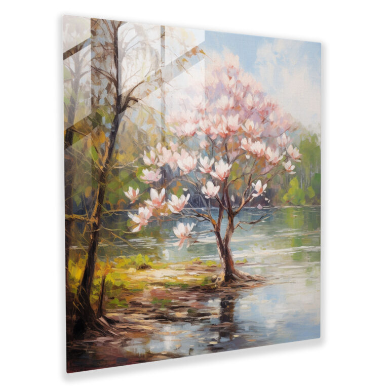 Magnolia Impressions Glass Print - Magnolia, Tranquil, Impressionist Oil Painting, Glass Wall Art