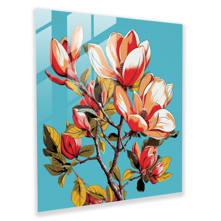 Magnolia Pop Art Glass Print - Magnolia, Colorful, Playful, Vintage Twist