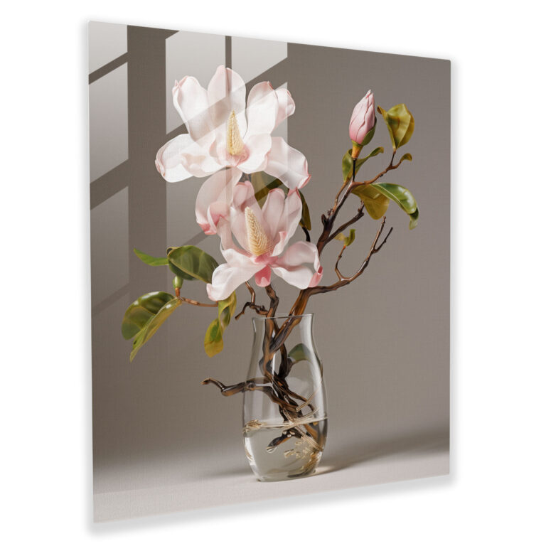 Magnolia Photorealistic Glass Print - Magnolia, Elegance, Lifelike, Glass Art