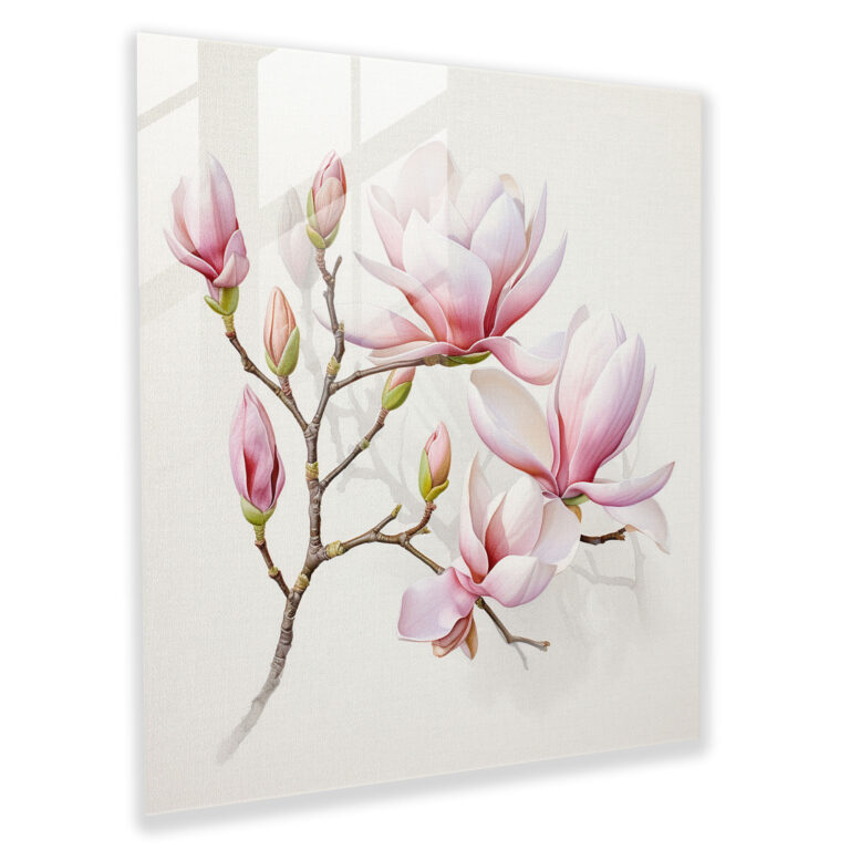 Magnolia Glass Print - Watercolor Petals Home Decoration - Magnolia, Petals, Glass Art, Magnolia