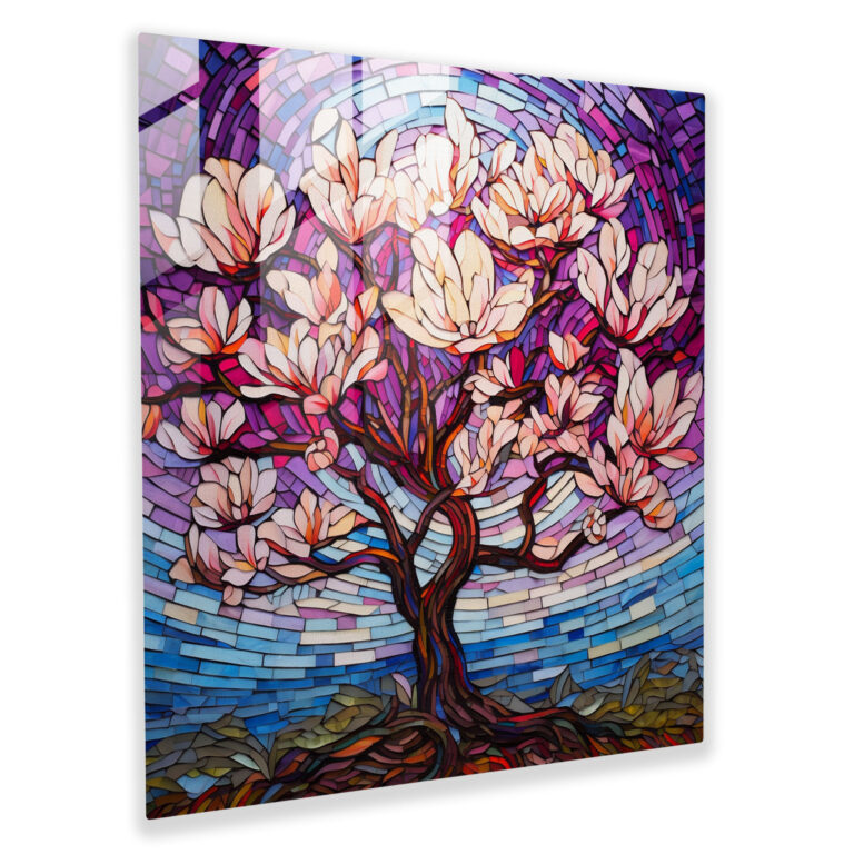 Magnolia Majesty Glass Print - Magnolia, Wall Decoration, Stained Glass Mosaic, Majestic