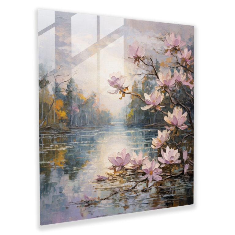 Magnolia Serenity Glass Print - Magnolia, Impressionist Brushstrokes, Glass Art, Glass Print