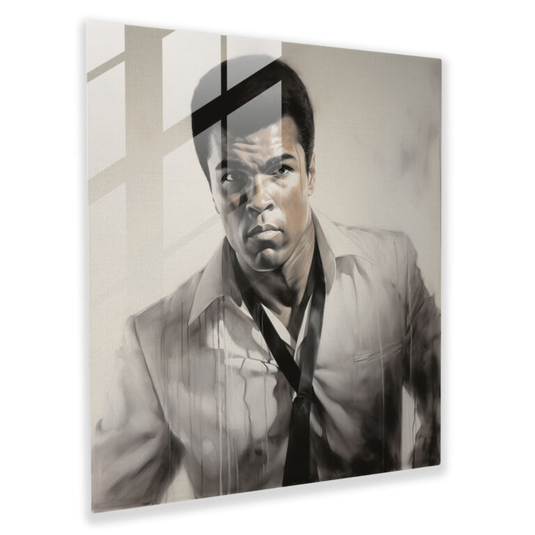 Muhammad Ali Realistic Glass Print - Muhammad Ali, Home Decoration, Intense Expression, Resilience