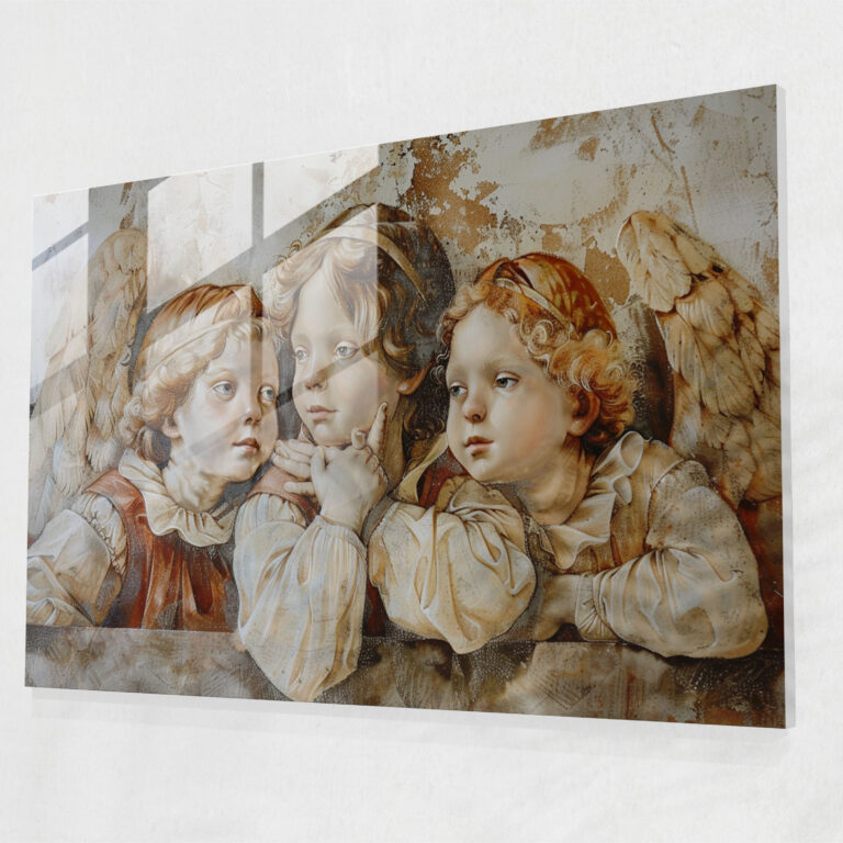 Michelangelo Glass Wall Art - Angelic Figures - Michelangelo, Home Decoration, Modern Art, Glass Wall Art