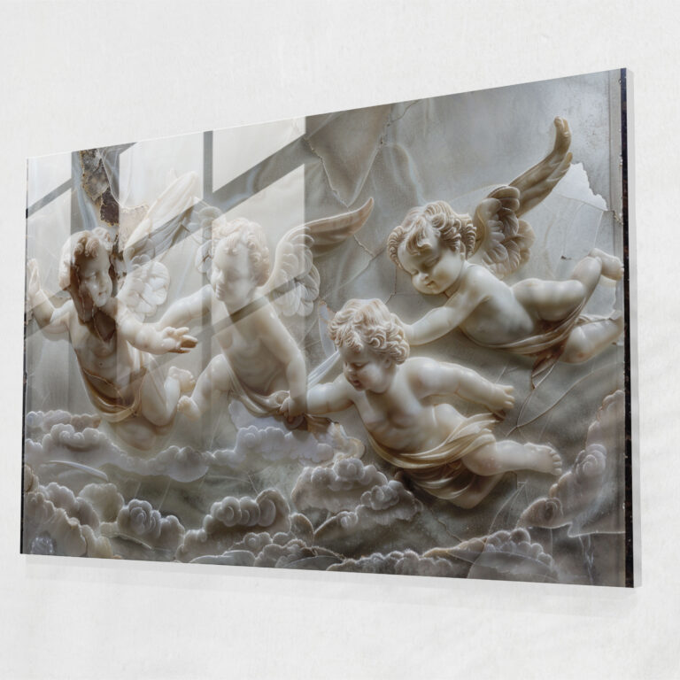 Michelangelo Glass Wall Art - Flying Cherubs Scene - Michelangelo, Wall Decoration, Home Decoration, Glass Wall Art