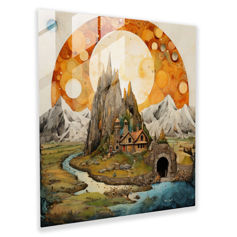 Middle Earth Collage Glass Print - Middle Earth, Glass Wall Art, Whimsical Mixed Media Artwork, Home Decoration