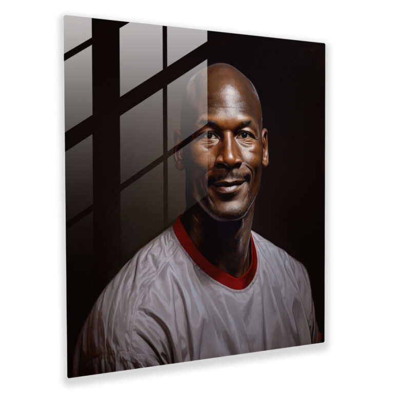 Michael Jordan Realistic Portrait Glass Print - Micheal Jordan, Gift, Basketball, Glass Wall Art