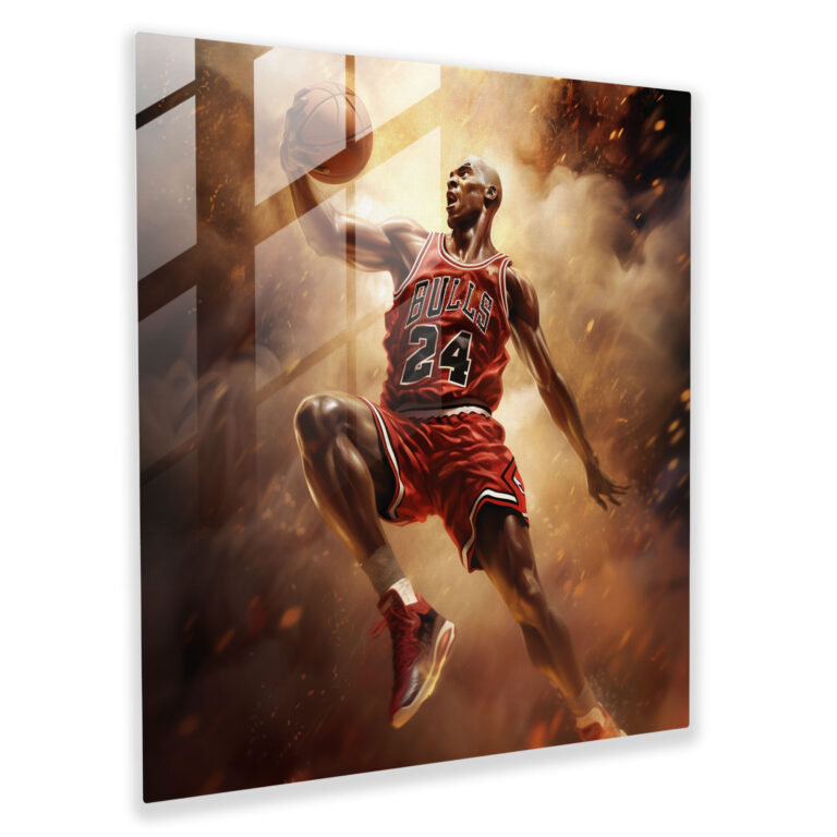 Michael Jordan Glass Print - Mid-Air Dunk - Micheal Jordan, Glass Print, Wall Decoration, Modern Art