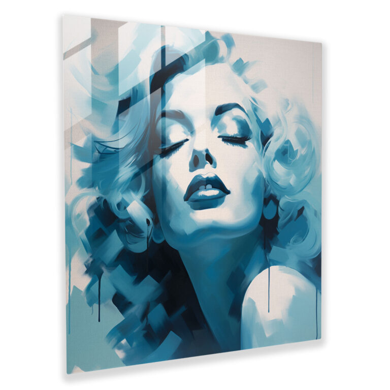 Marilyn Monroe Glass Print - Abstract Silhouette - Marilyn Monroe, Home Decoration, Glass Art, Shades Of Blue