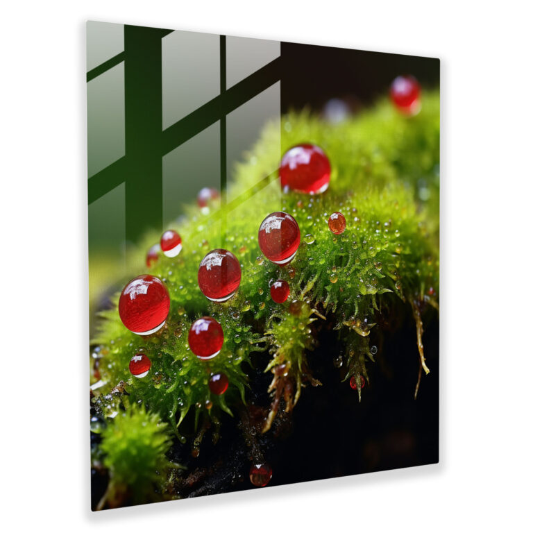 Velvety Moss Glass Wall Art - Moss, Dewdrops, Home Decoration, Nature's Intricate Details