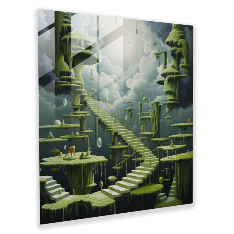 Mossy Staircase Glass Print - Moss, Wall Decoration, Mystery, Glass Wall Art