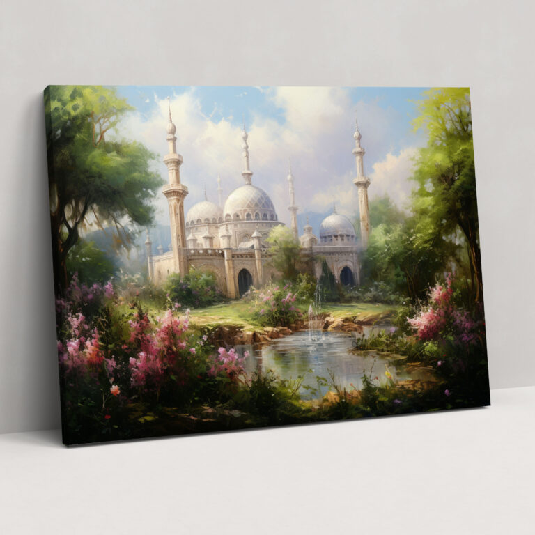 Landscape Mosque Canvas Print - Mosque, Wall Decoration, Wall Art, Soft Brushstrokes