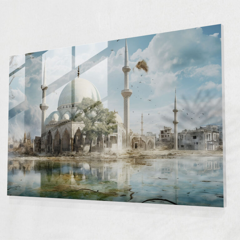 Mixed Media Glass Print Of Ancient Mosque - Mosque, Glass Wall Art, Mosque, Wall Decoration