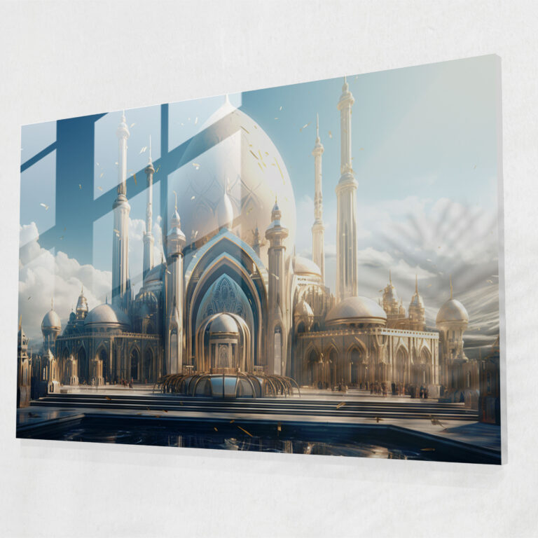 Futuristic Mosque Glass Print - Modern Elegance - Mosque, Traditional Architecture, Mosque, Glass Wall Art