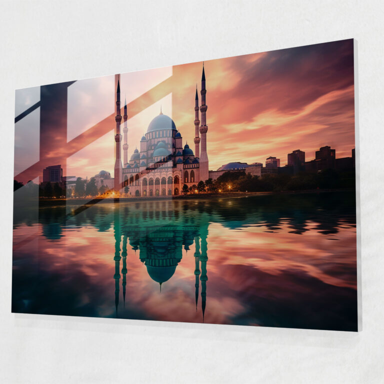 Vivid Mosque Glass Print - Mosque, Wall Decoration, Glass Wall Art, Glass Print