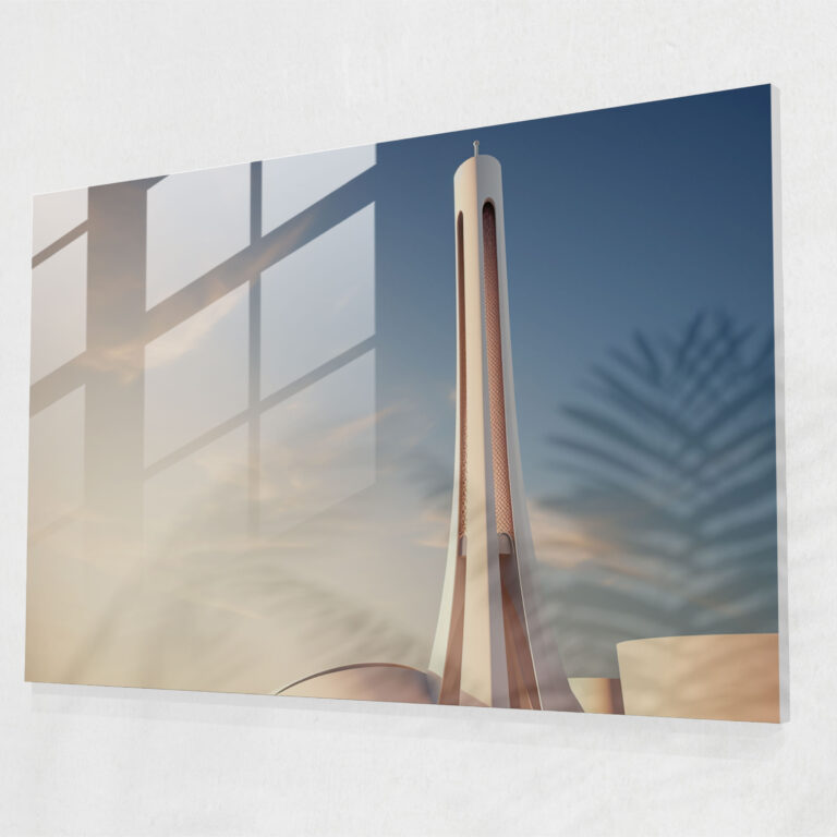 Minimalist Mosque Glass Print - Mosque, Sleek Lines, Mosque, Modern Art