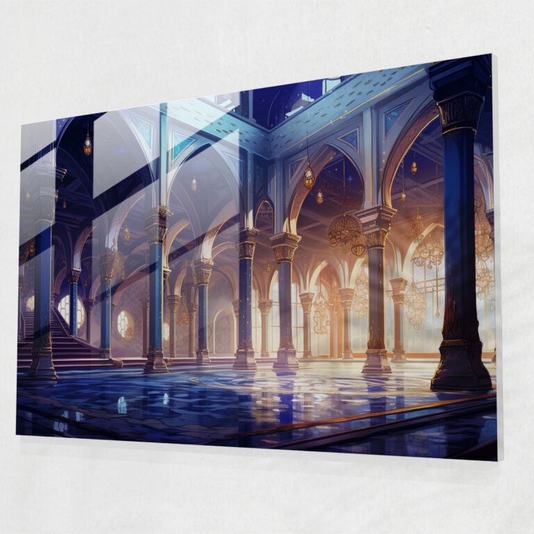 Modern Mosque Interior Glass Print - Mosque, Home Decoration, Contemporary Aesthetics, Glass Art