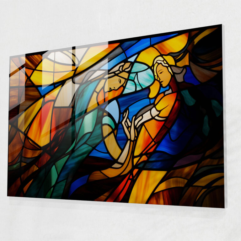 Mythology Glass Print: Apollo And Artemis's Cosmic Dance - Mythology, Wall Decoration, Stained Glass, Cosmic