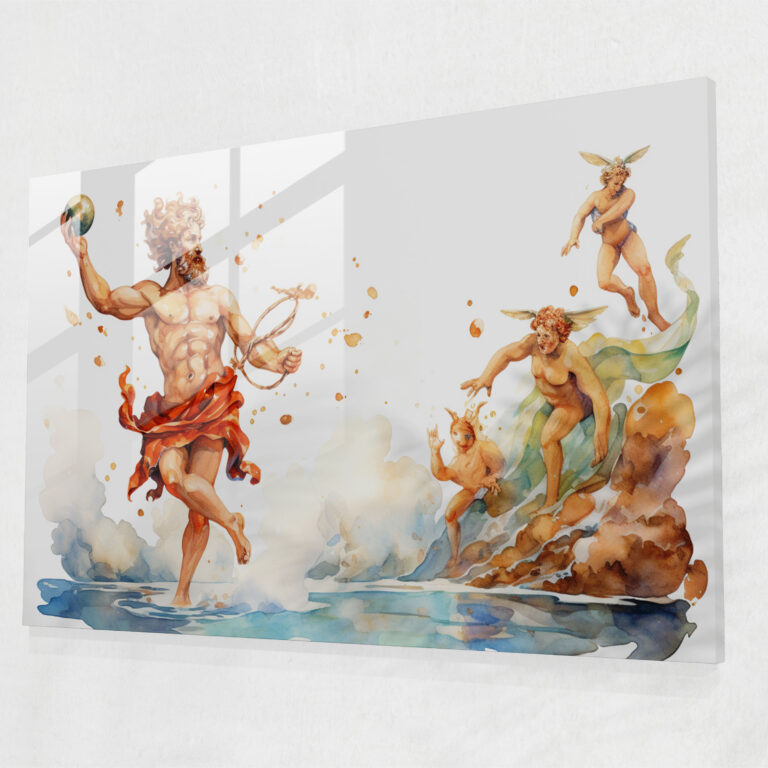 Mythology Glass Print: Playful Hermes - Mythology, Antics, Greek God, Glass Wall Art